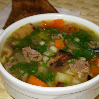 Sup dengan jamur dan daging: resep untuk hidangan pertama